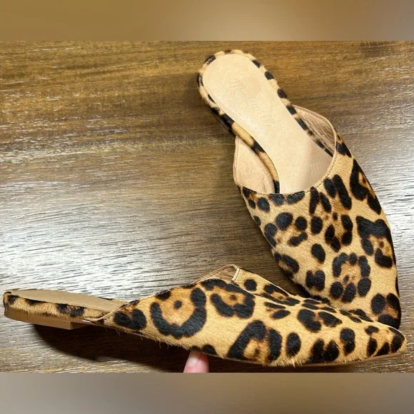 Madewell The Remi Mule in Leopard Calf Hair Leather Size 7 Slip On Flats - Picture 2 of 4